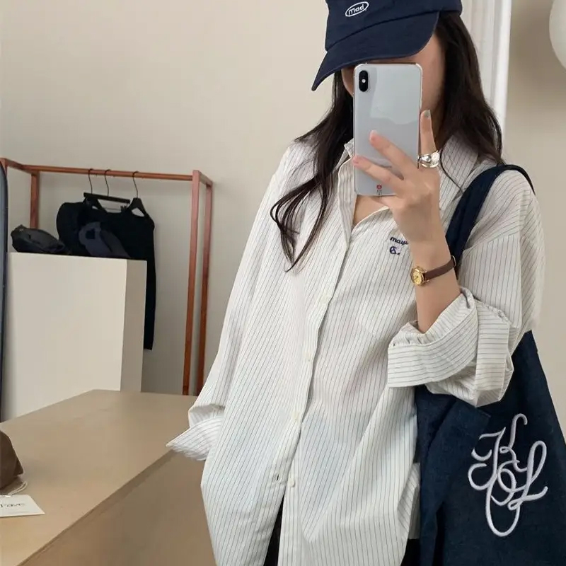 Casual Striped Long-Sleeved Shirt Versatile Top